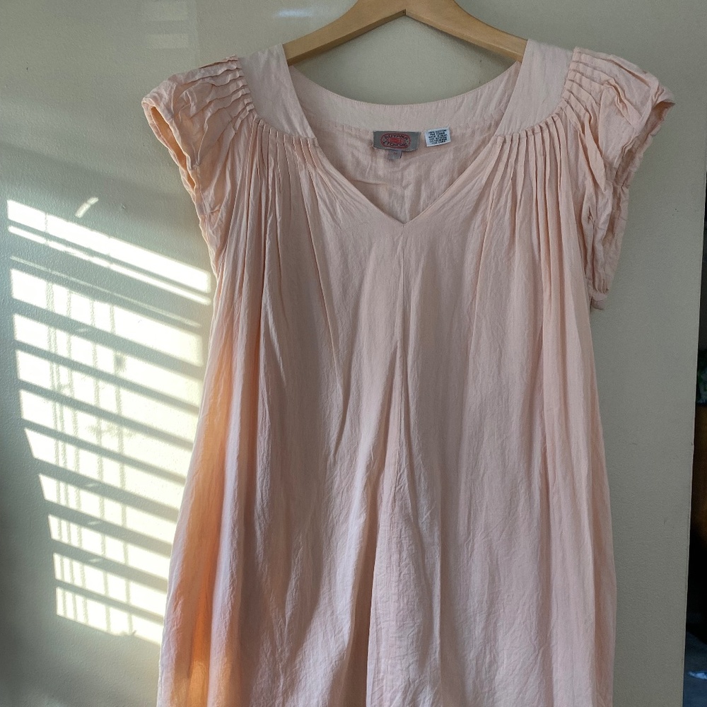 Peach spring linen/cotton dress with pockets